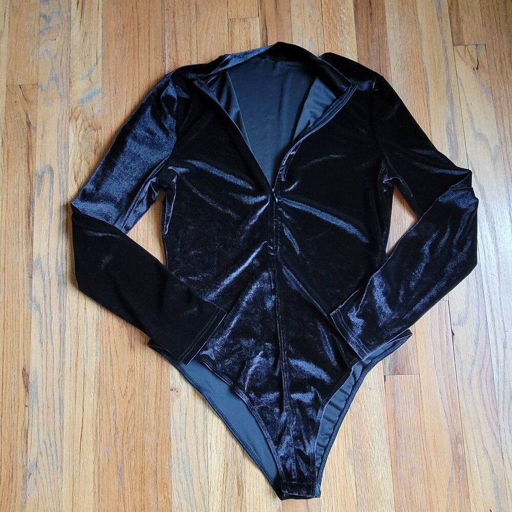 Velvet Black Long Sleeve Bodysuit Size XL Women's One Piece Stretch Snap Closure